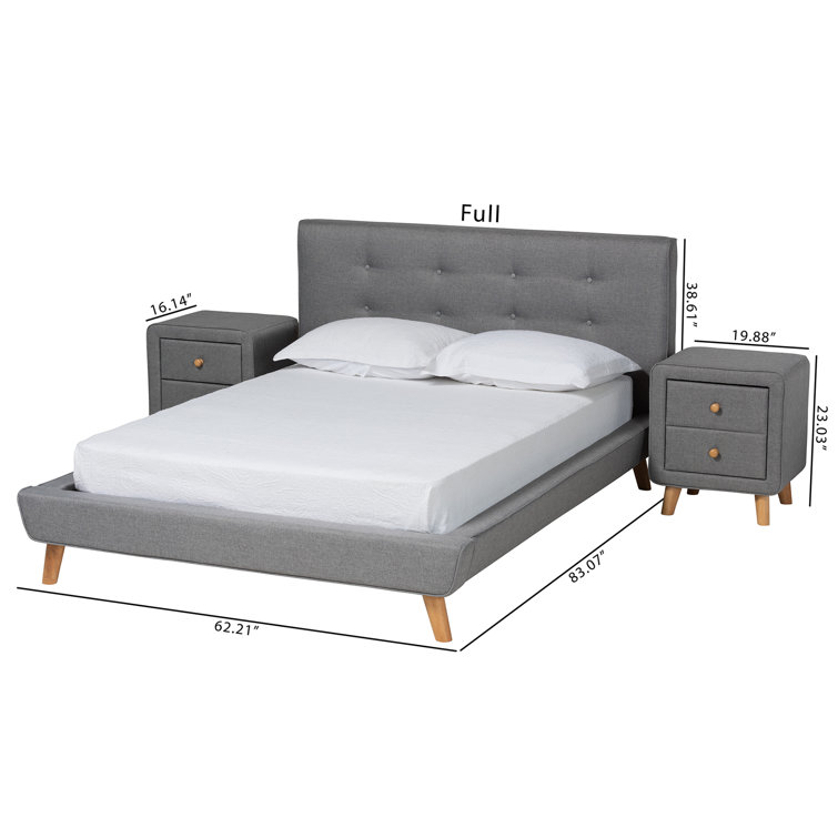 Baxton Studio Jonesy Mid Century Modern Transitional Gray Fabric Upholstered 3 Piece Bedroom Set